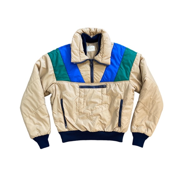 Roffe Jackets & Blazers - Vintage Roffe Cream Green Blue Color Block Puffy Ski Jacket